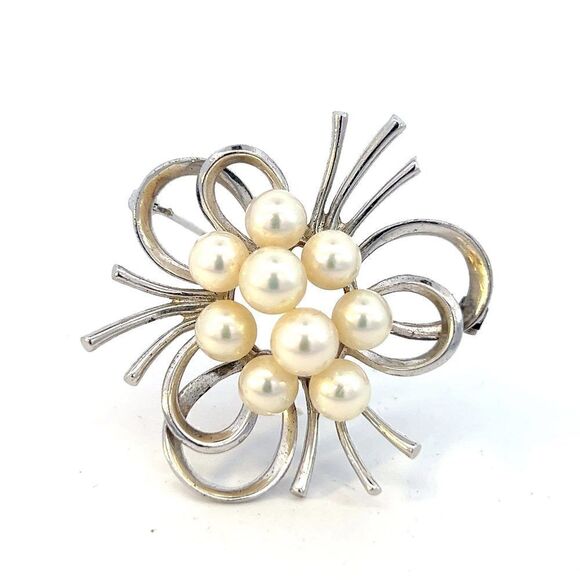 Mikimoto Estate Akoya Pearl Brooch Silver 6 mm 9.5 Grams M367 - Picture 1 of 7